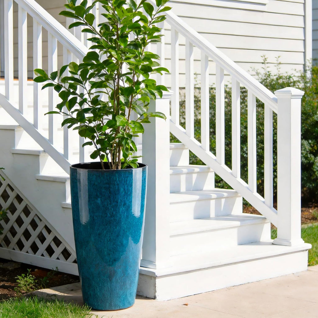 21 inch Tall Planter, Indoor Outdoor Planter Set of 2 Tall Outdoor Planters for Porch Large Planter Pot with Drainage