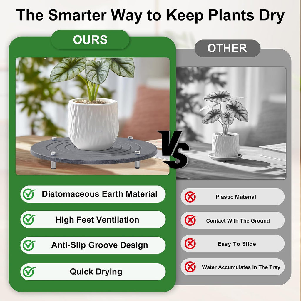2Pcs 16 Inch Plant Saucers for Indoors, Instant Dry Diatomaceous Earth Plant Saucer, Plant Trays for Pots with