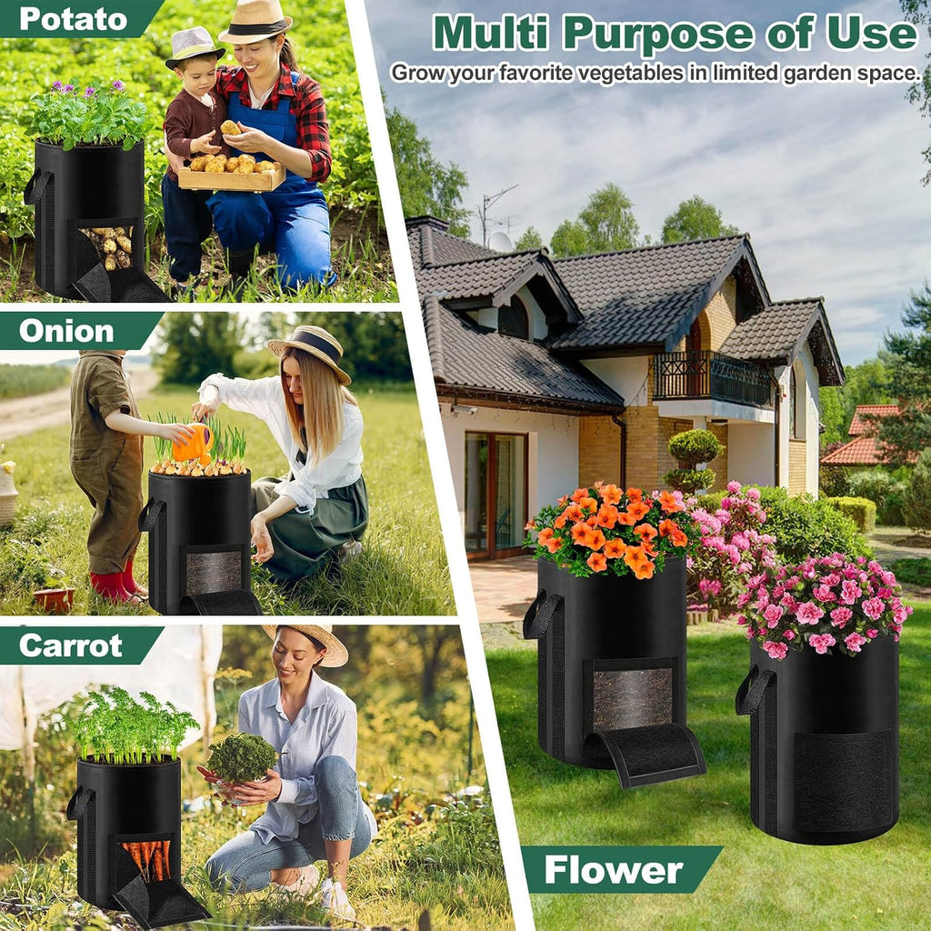Lezmarket 5 Pack 10 Gallon Potato Grow Bags, Nonwoven Fabric Garden Planters with Reinforced Handle, Large Pots for