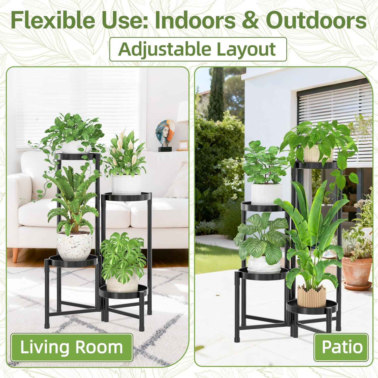 iDavosic.ly Plant Stand Indoor Outdoor, 4 Tier Metal Corner Shelf, Black | Tiered Flower Display Holder, Folding Multi
