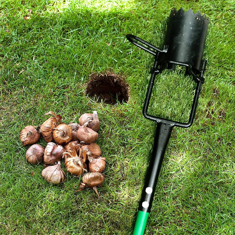 Altdorff Bulb Planter Tool Long Handle, Sod Plugger with Serrated Base and Non-Slip Soft Grip Handle, 5-in-1 Grass Plug