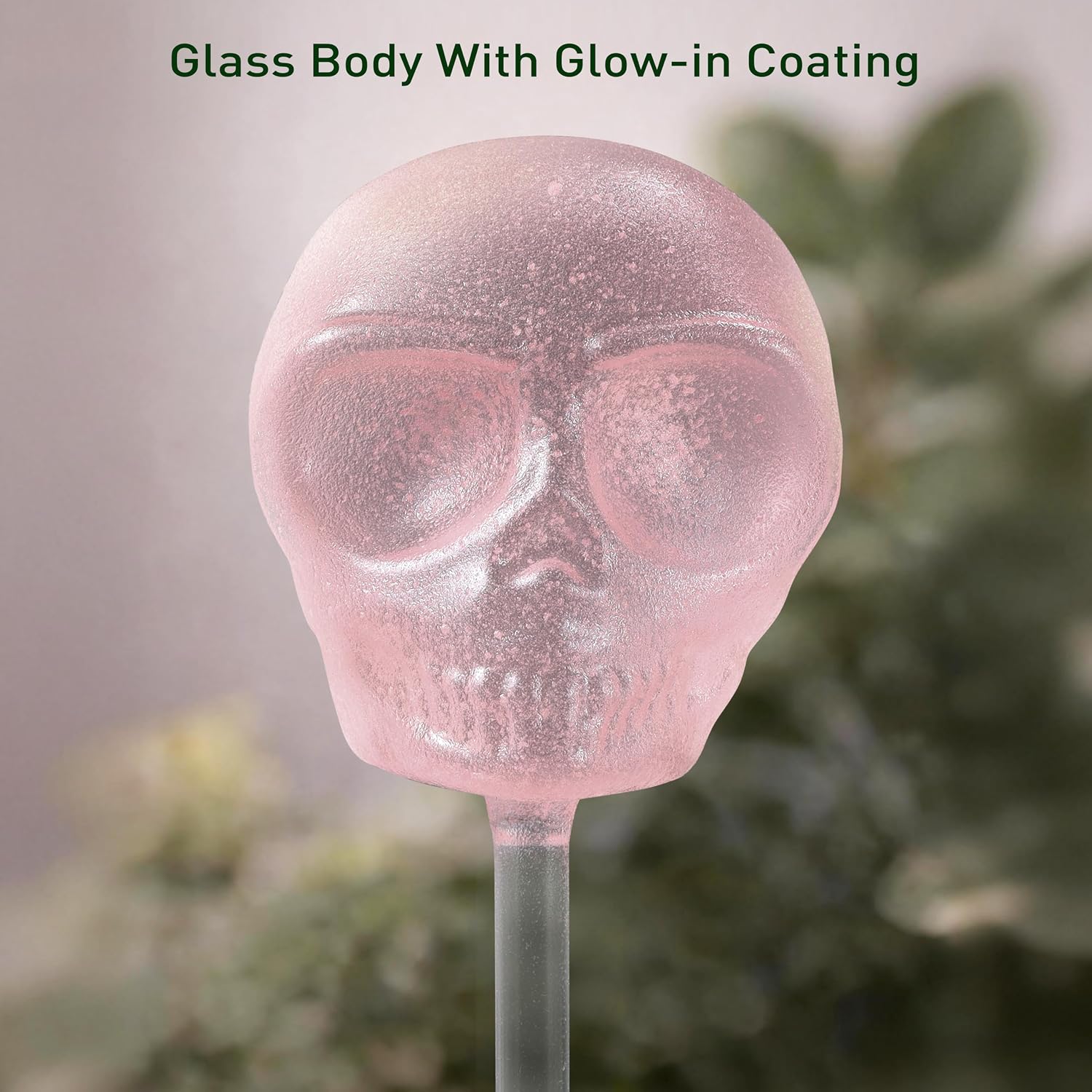 Soilagua 10 oz Glow-in-The-Dark Smiling Cute Skull Glass Plant Watering Globes, Halloween Goth Water Bulbs, Gothic