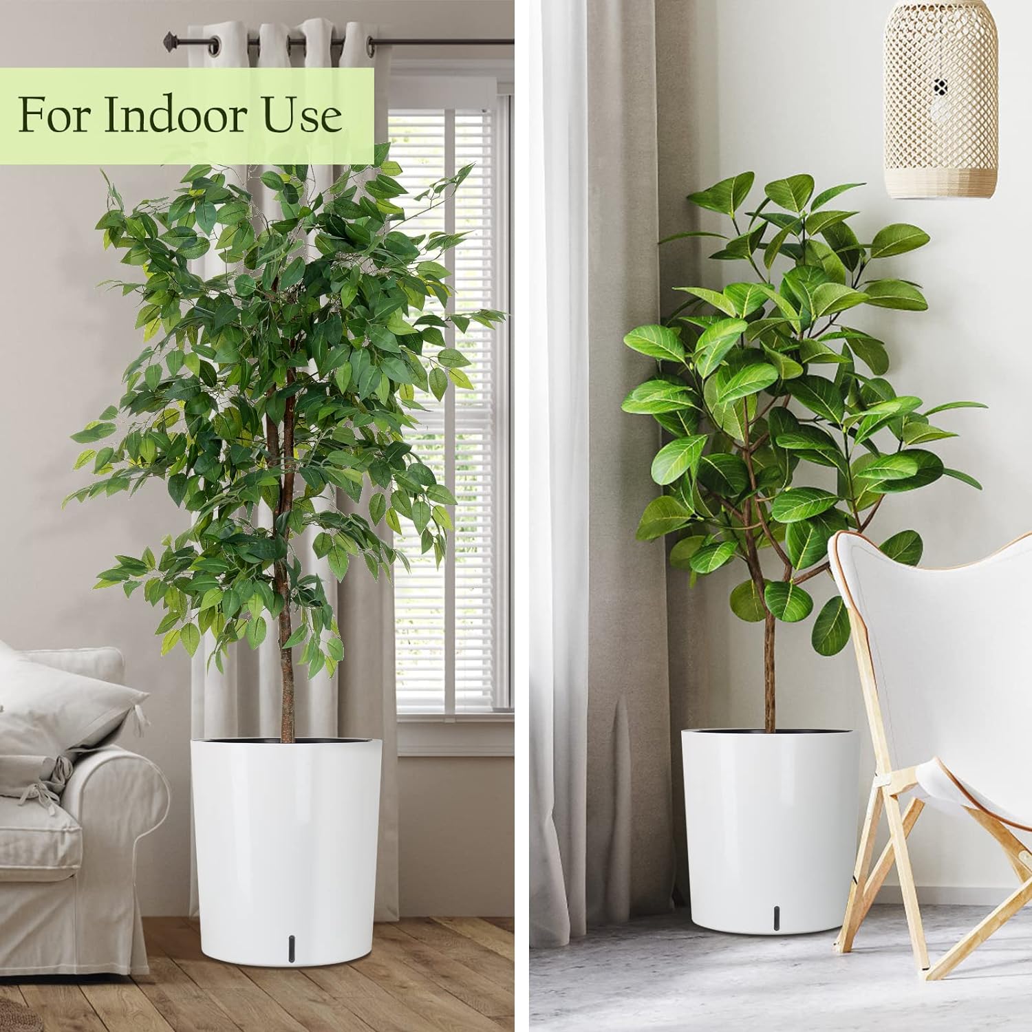 SAROSORA Large Round Self Watering Planter Pot 12.5'' 2-Pack for Home Garden Patio Tall Tree(White 2-Pack)
