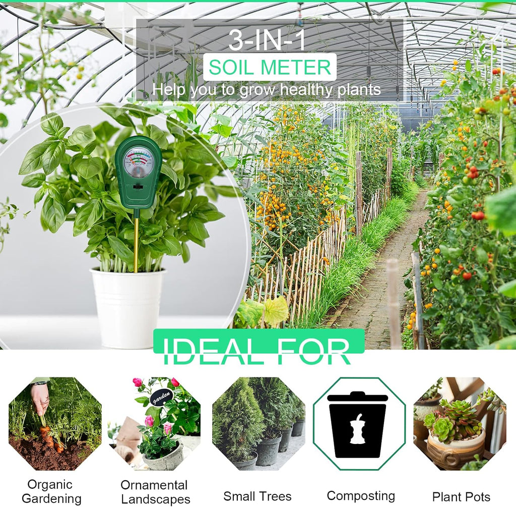 3-in-1 Soil Test Kit, Soil Moisture Meter/Soil ph Meter/Fertility Soil Tester, Soil Hygrometer for Garden, Farm, Plant