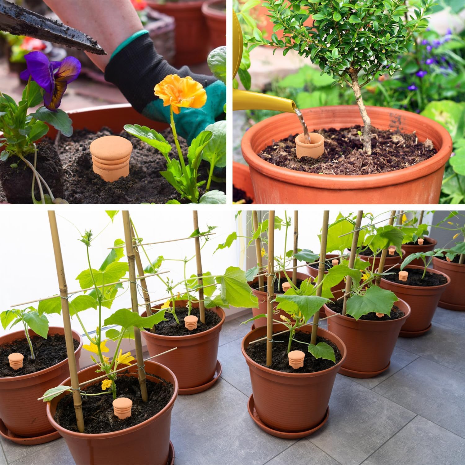 3pcs Terracotta Plant Watering Globes 3.5 * 10inch Terracotta Watering Pots Self Watering Planter 900ml for Indoor