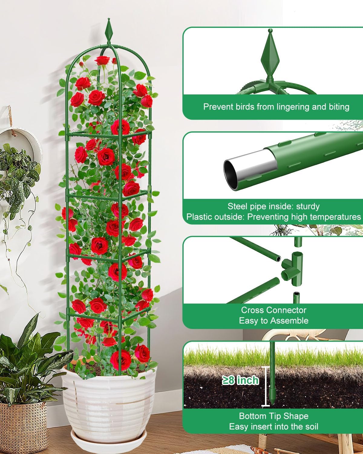 MYMULIKE 2 Pack Garden Obelisk Trellis for Climbing Plants Outdoor & Indoor - 6Ft Rustproof Garden Trellis Plant