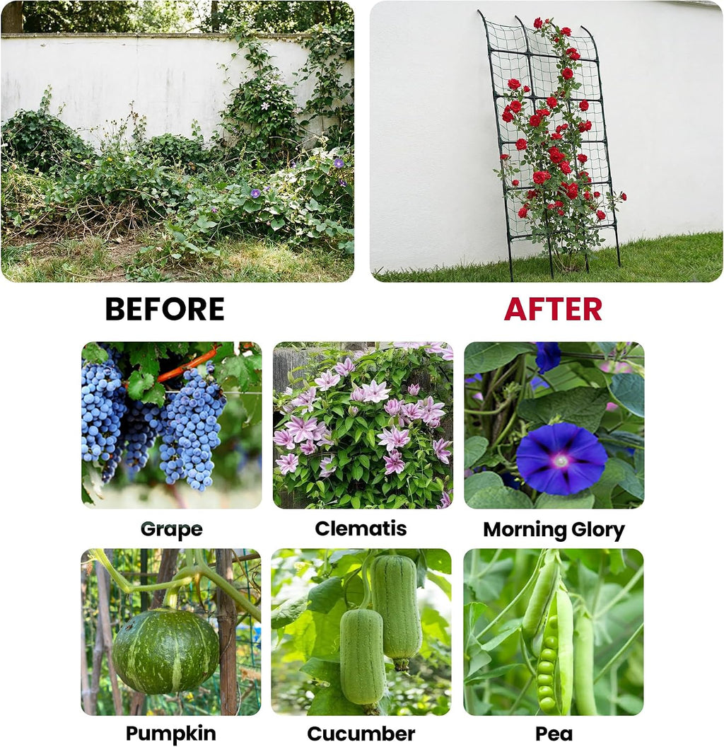 7.2 ft No-Drill Leaning Garden Trellis for Climbing Plants | PE-coated galvanized steel frame resists rust and creates