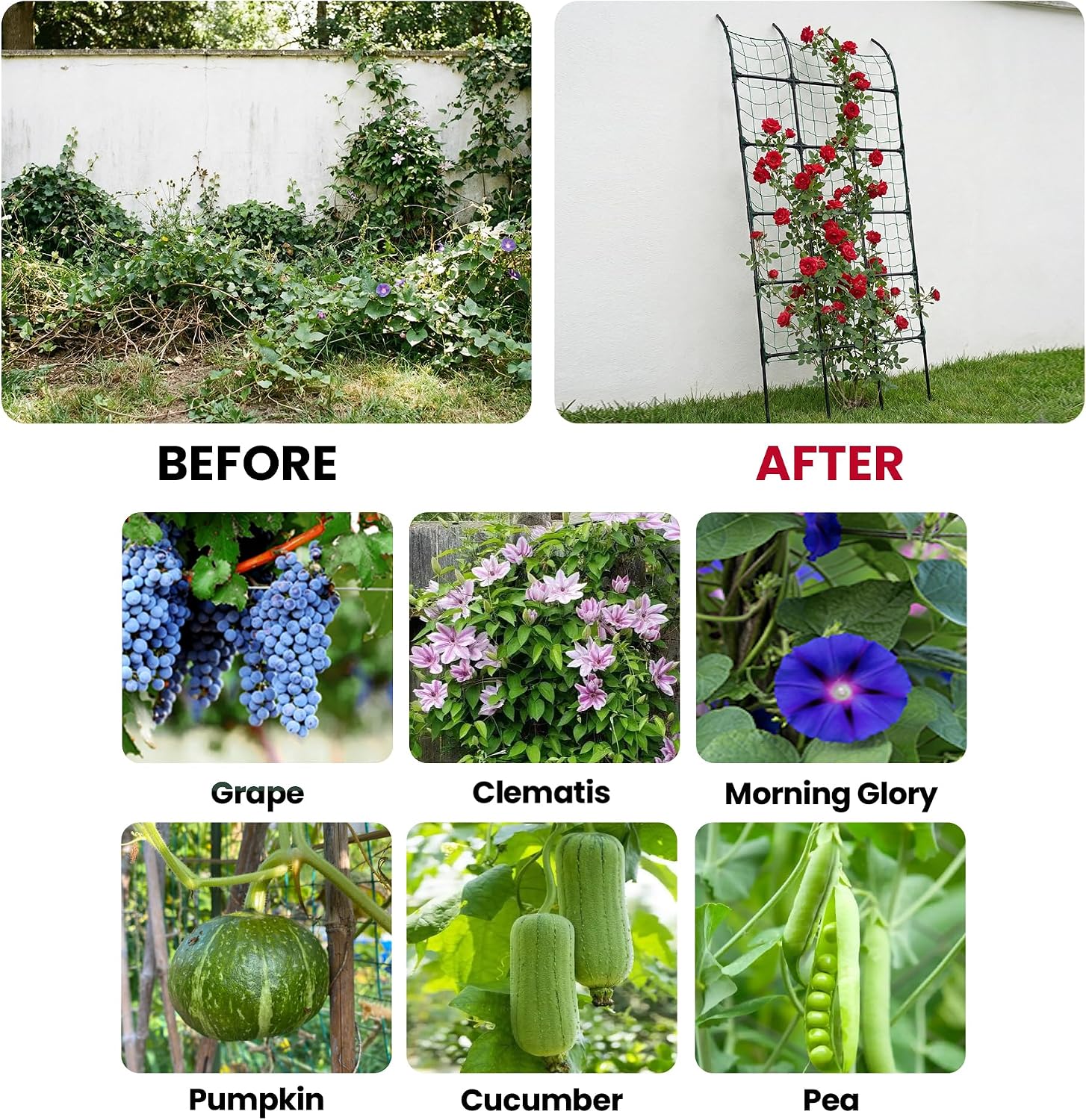 7.2 ft No-Drill Leaning Garden Trellis for Climbing Plants | PE-coated galvanized steel frame resists rust and creates