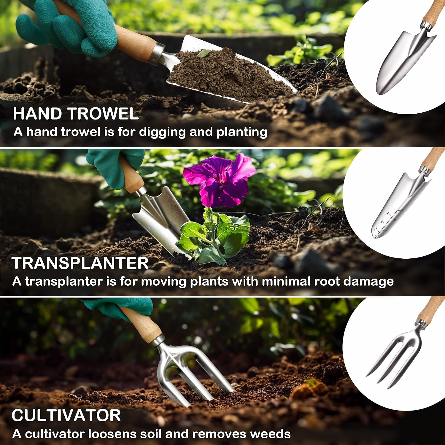 Bluemars Gardening Hand Tool Kit 14PCS Heavy Duty Stainless Steel Garden Tool Set with Floral Garden Tote -Outdoor