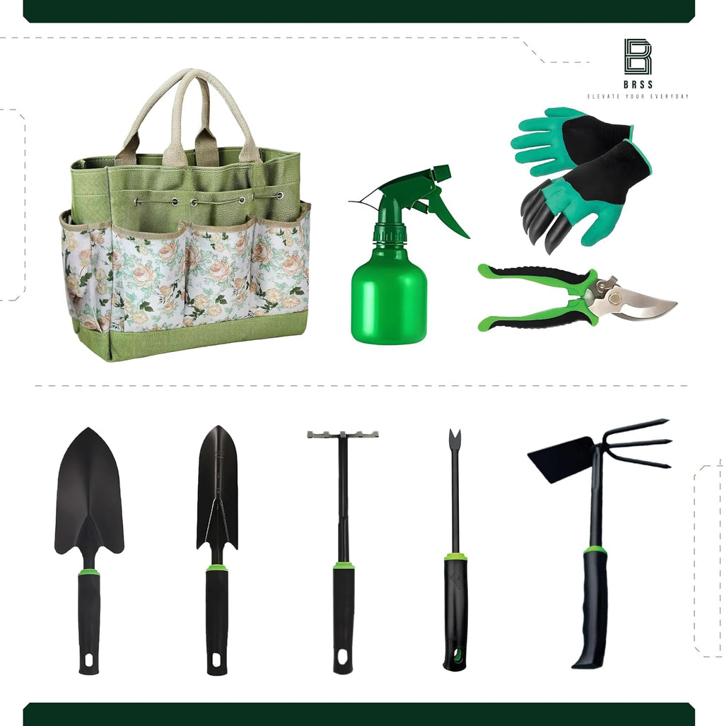 Gardening 9-Piece Heavy Duty Carbon Steel Gardening Tool Set – Rust-Proof, Ergonomic Non-Slip Handles with Durable
