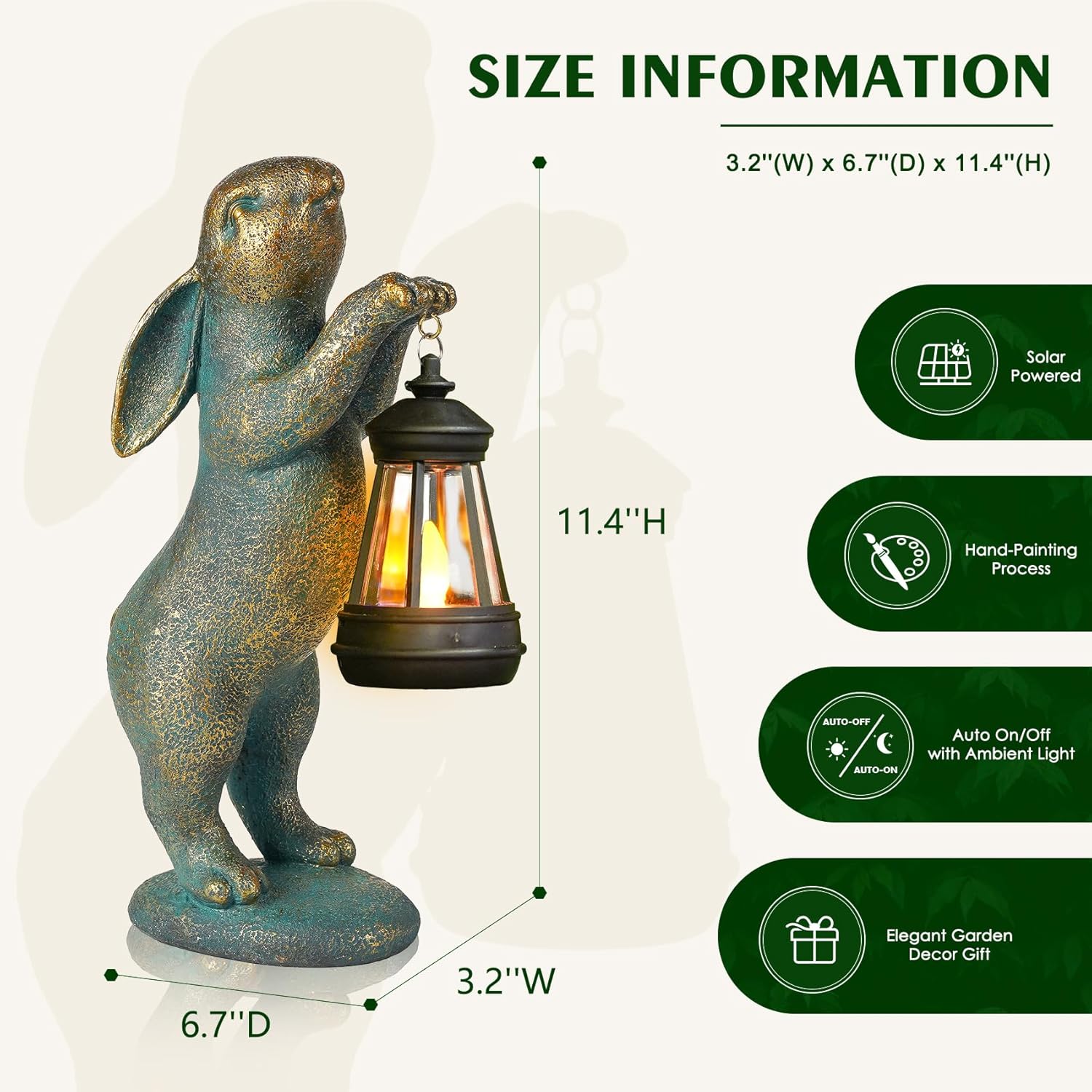 MININOVA Garden Statues Rabbit with Solar Lantern Resin Outdoor Bunny Figurines Decorations for Patio Yard Lawn