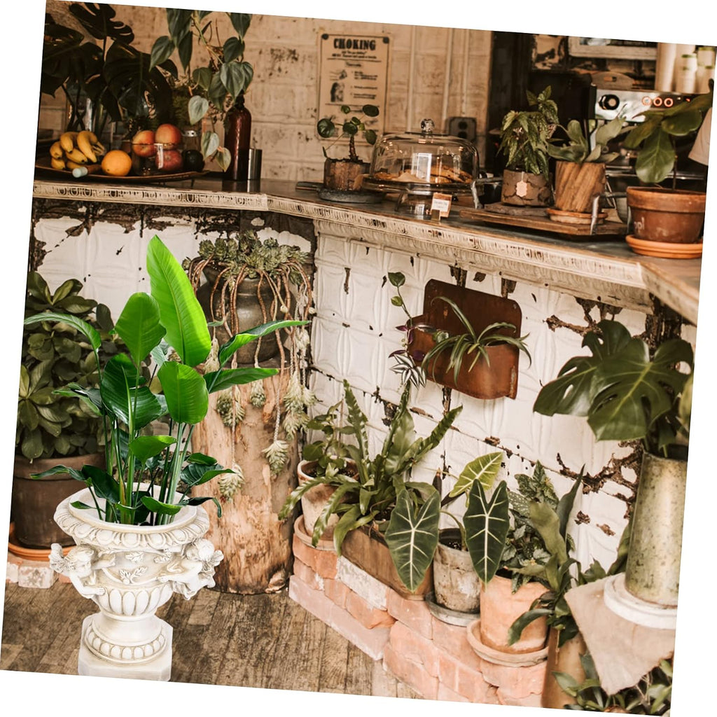 Outdoor Flowerpot European Style Beige Resin Crafts for Plants Decorative Outdoor Statue Pot Ideal for Yard and Garden