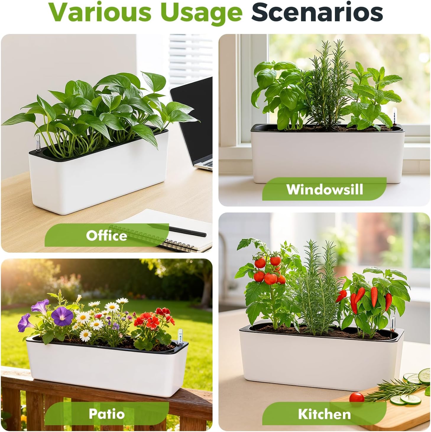 2 Pack Rectangular Planter 15.6 x 5.4 in Self Watering Planter Window Sill Planters Indoor Rectangle Plant Pot Self
