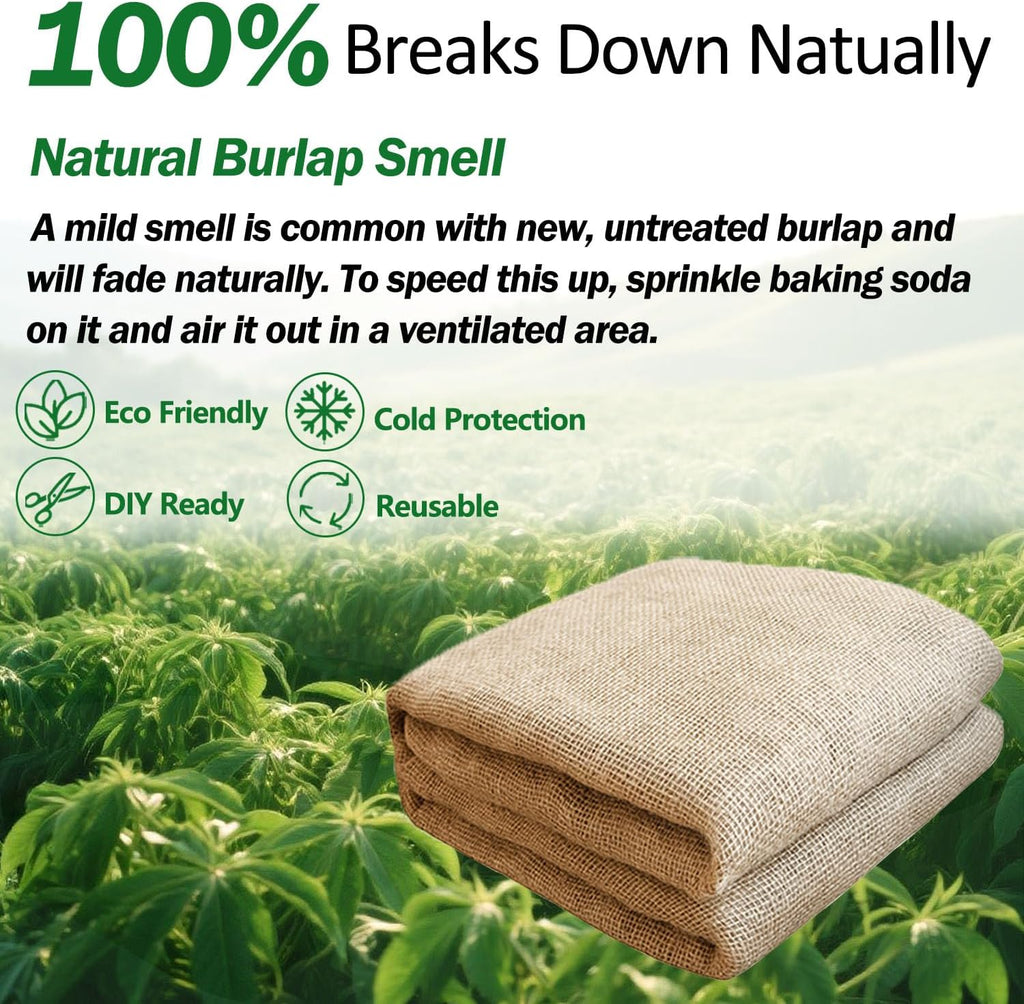 60" x 50 feet Burlap Fabric Roll – Multipurpose Burlap Tree Wrap, Natural Jute Garden Fabric for Outdoor Plant Cover