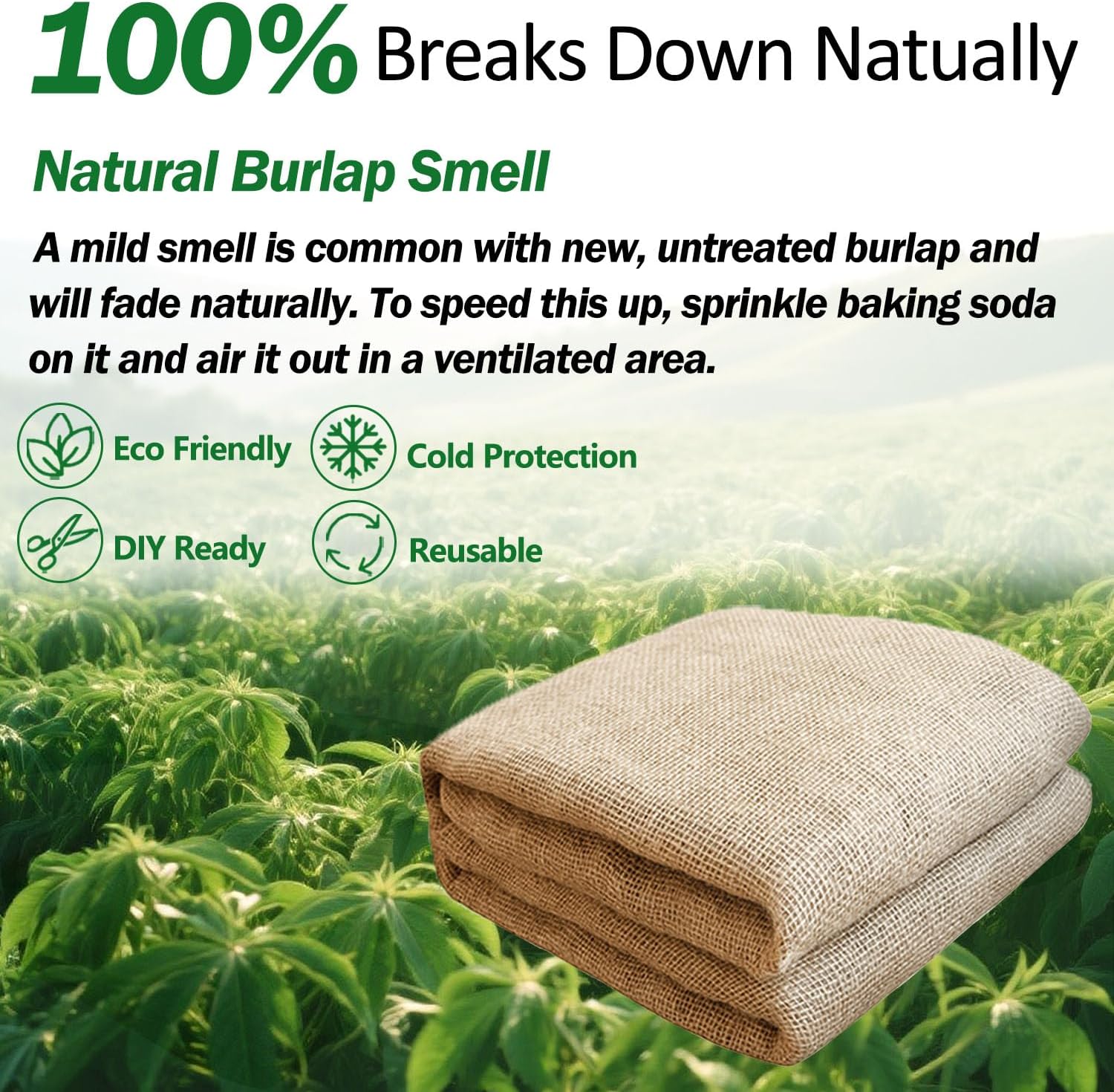 60" x 50 feet Burlap Fabric Roll – Multipurpose Burlap Tree Wrap, Natural Jute Garden Fabric for Outdoor Plant Cover