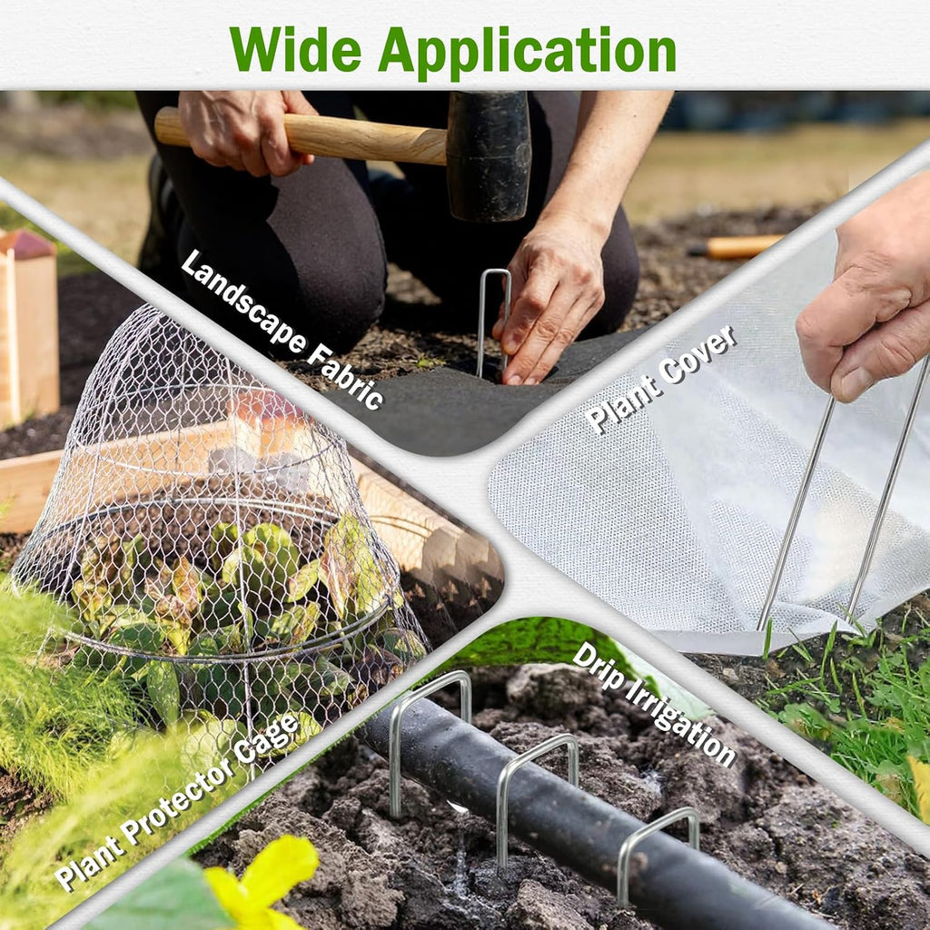 200 Pack Landscape Staples Garden Stakes 6 Inch 11 Gauge Galvanized Landscape Fabric Pins Anti-Rust Landscape Spike