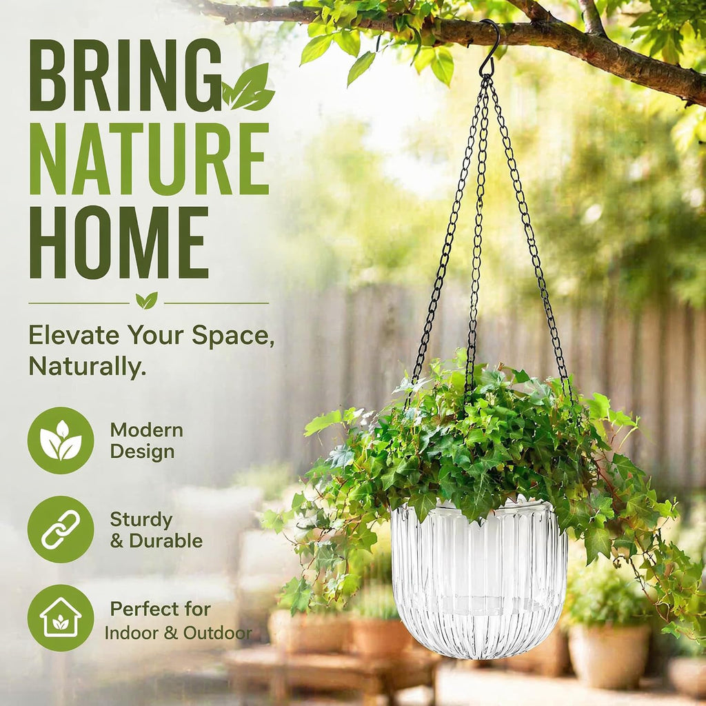Pumtus 3 Pack Hanging Planters for Indoor Plants, 6.5 Inch Self Watering Flower Pot with Drainage Hole, Plastic Hanging