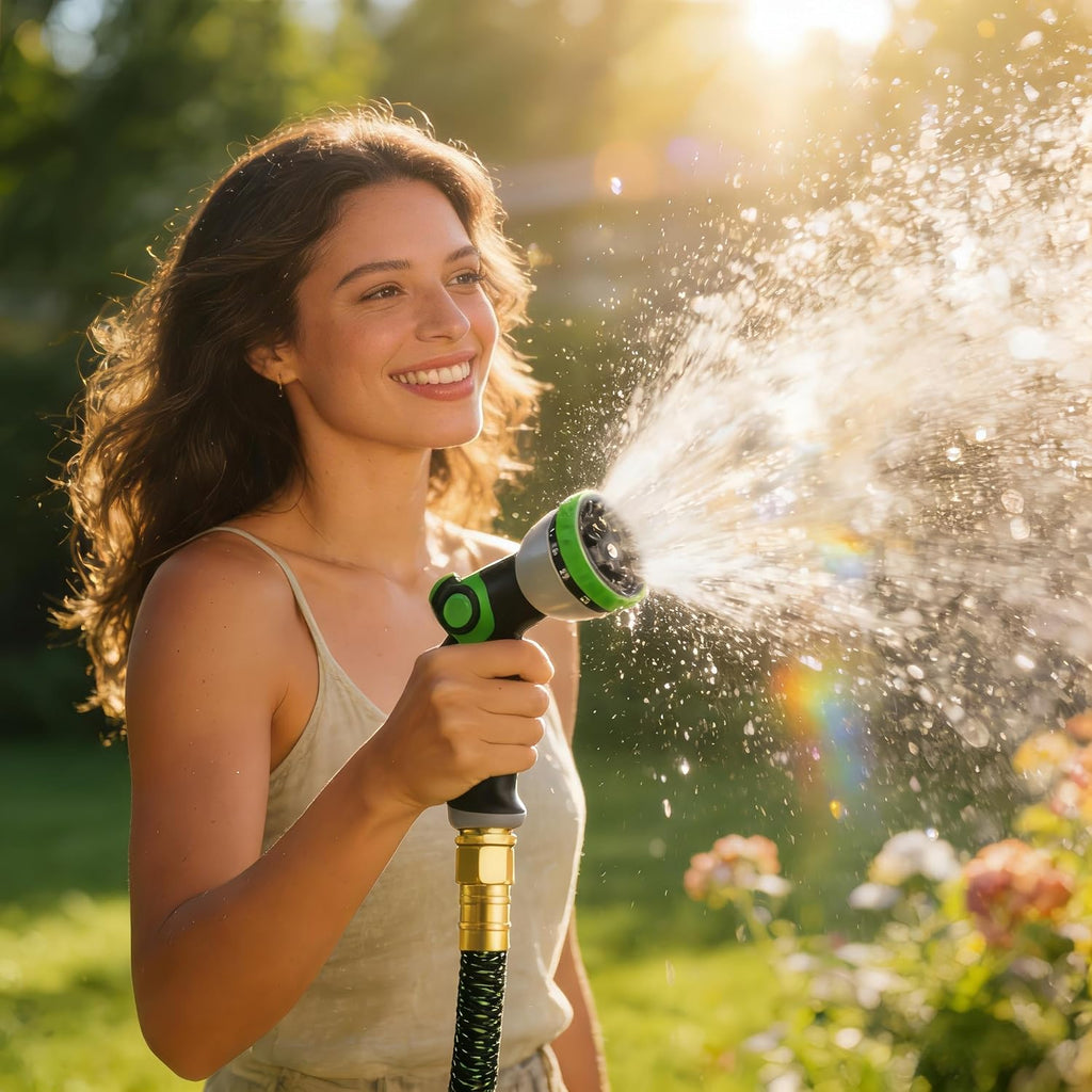 HBlife 50ft Garden Hose, Non Expandable Garden Hose with 10 Function Sprayer Nozzle, Flexible Lightweight Water Hose