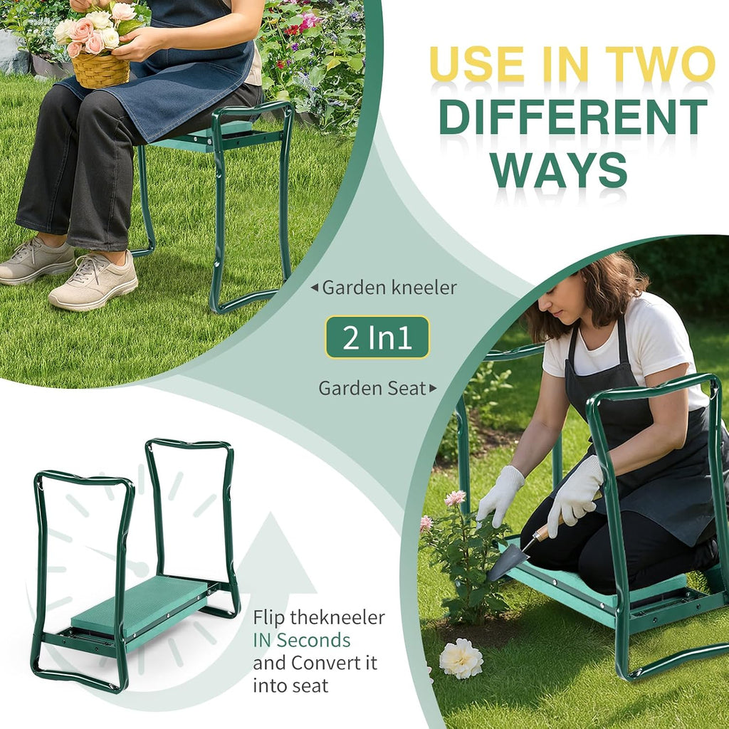 VINGLI 24in Foldable Garden Kneeler and Seat with Tool Pouch, 2-in-1 Function Portable Thicken Soft Kneeling Pad Garden
