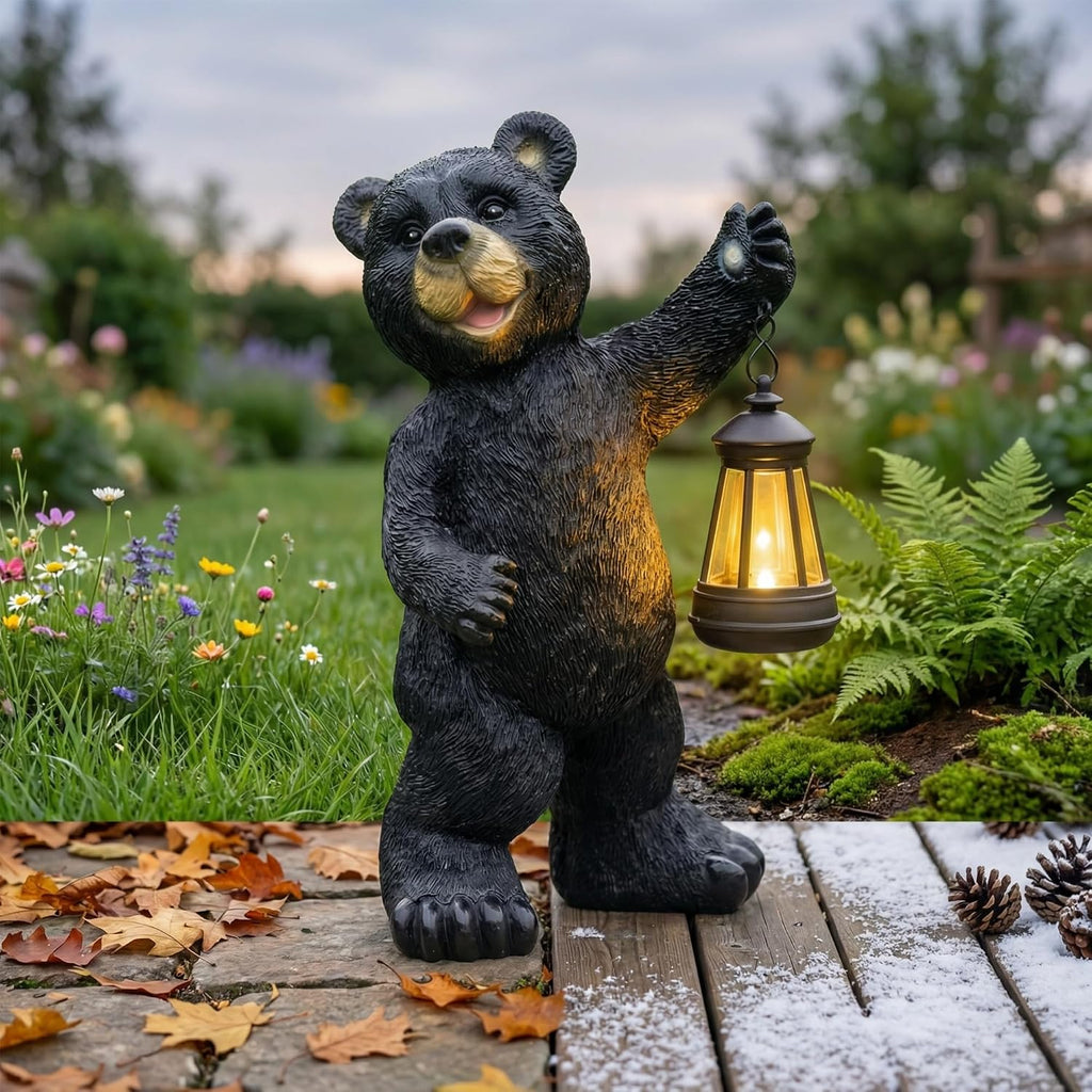 Resin Solar Bear Statue LED Light Waterproof Garden Yard Decor | Sturdy resin solar bear statue with LED lantern