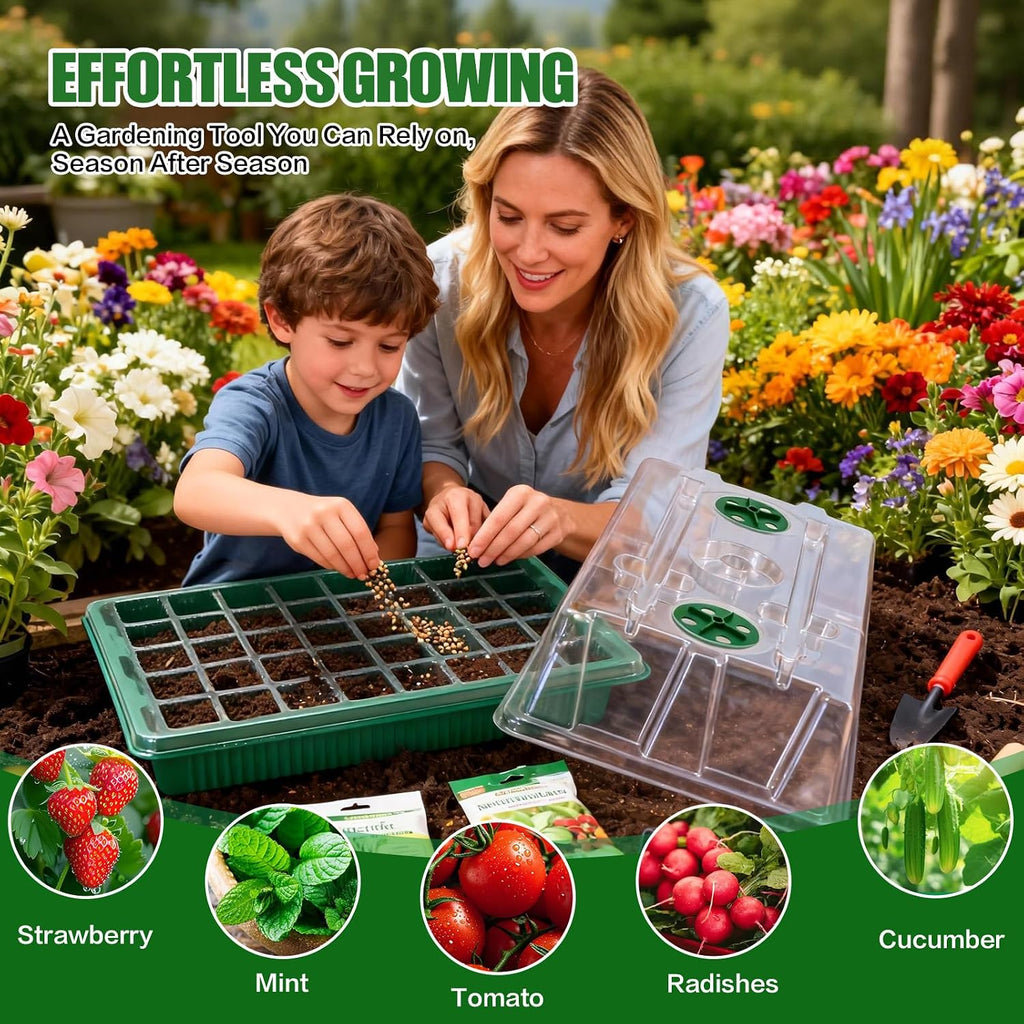 2 Pack 80 Cell Seed Starter Tray with Grow Light & Humidity Dome | Grow Light, Thicken Plant Starter Kit, Humidity