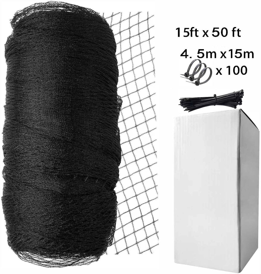 Garden Netting, 15ft x 50ft Black Bird Netting Heavy Duty,Rabbit,Squirrels,Anti Birds,Larger