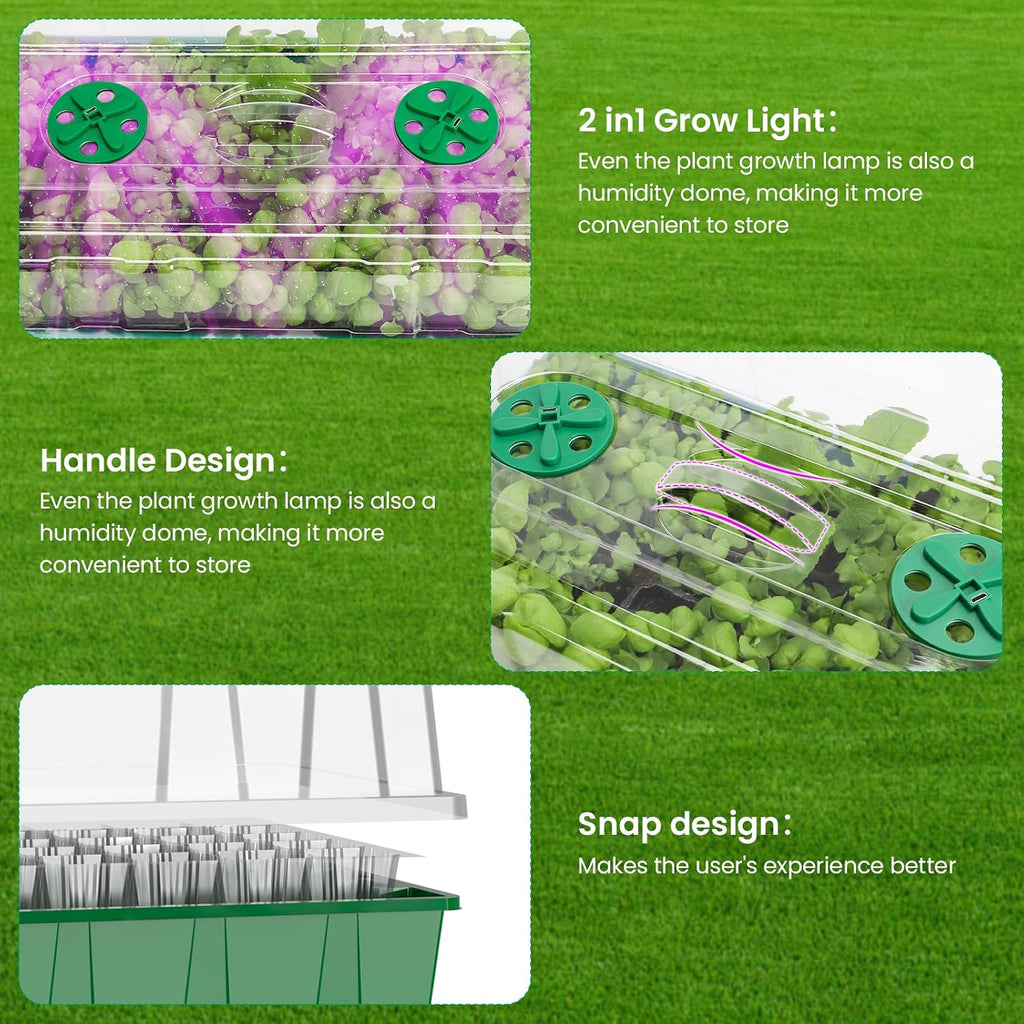 MIXC Seed Starter Tray with Lights, 2 Packs Mini Propagator Plant Grow Kit Greenhouse with Humidity Vented Domes and