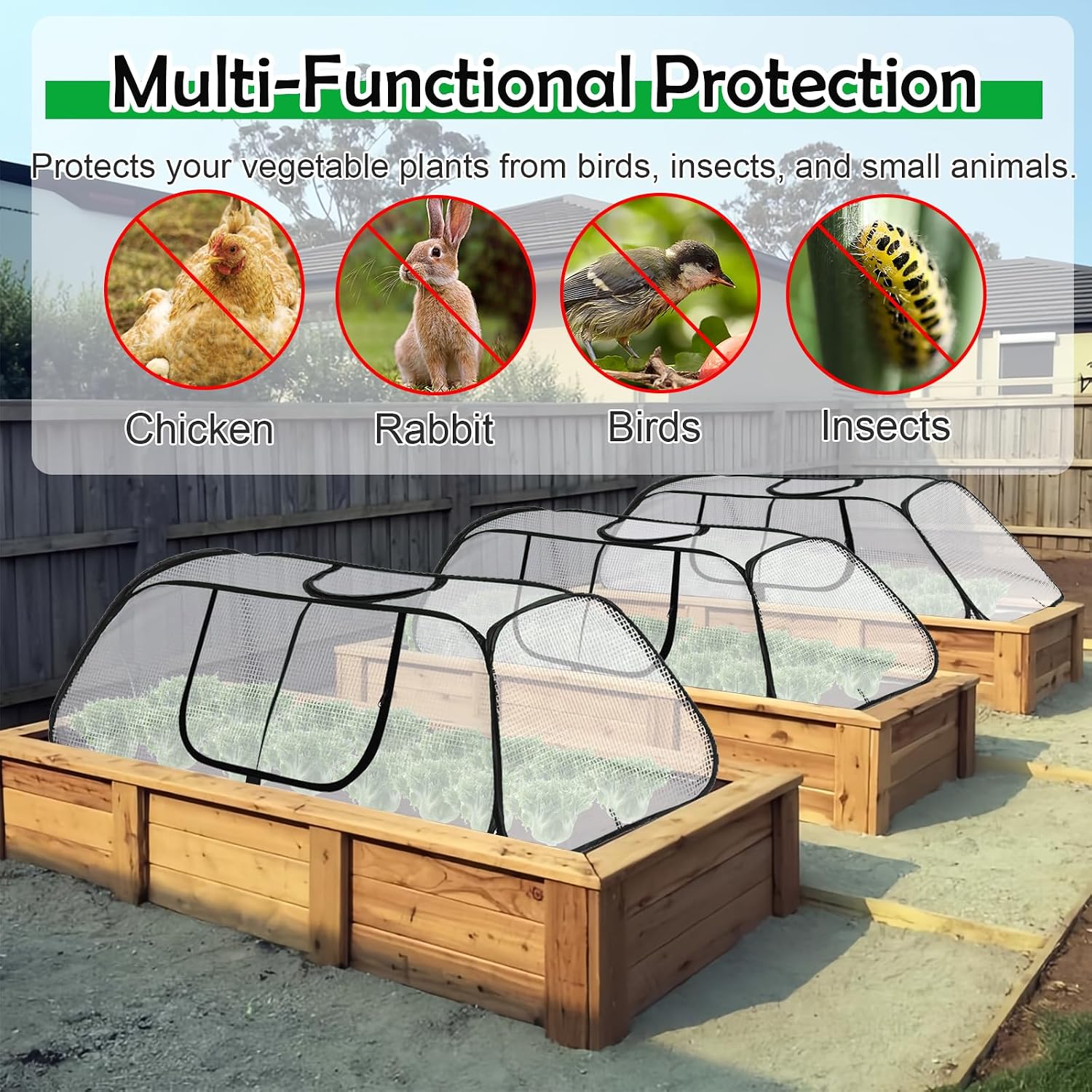 Garden Covers for Raised Beds, Pop up Garden Rows Plants Cover, Vegetable Mesh Plant Protector 45" x 18" x 20" Crop