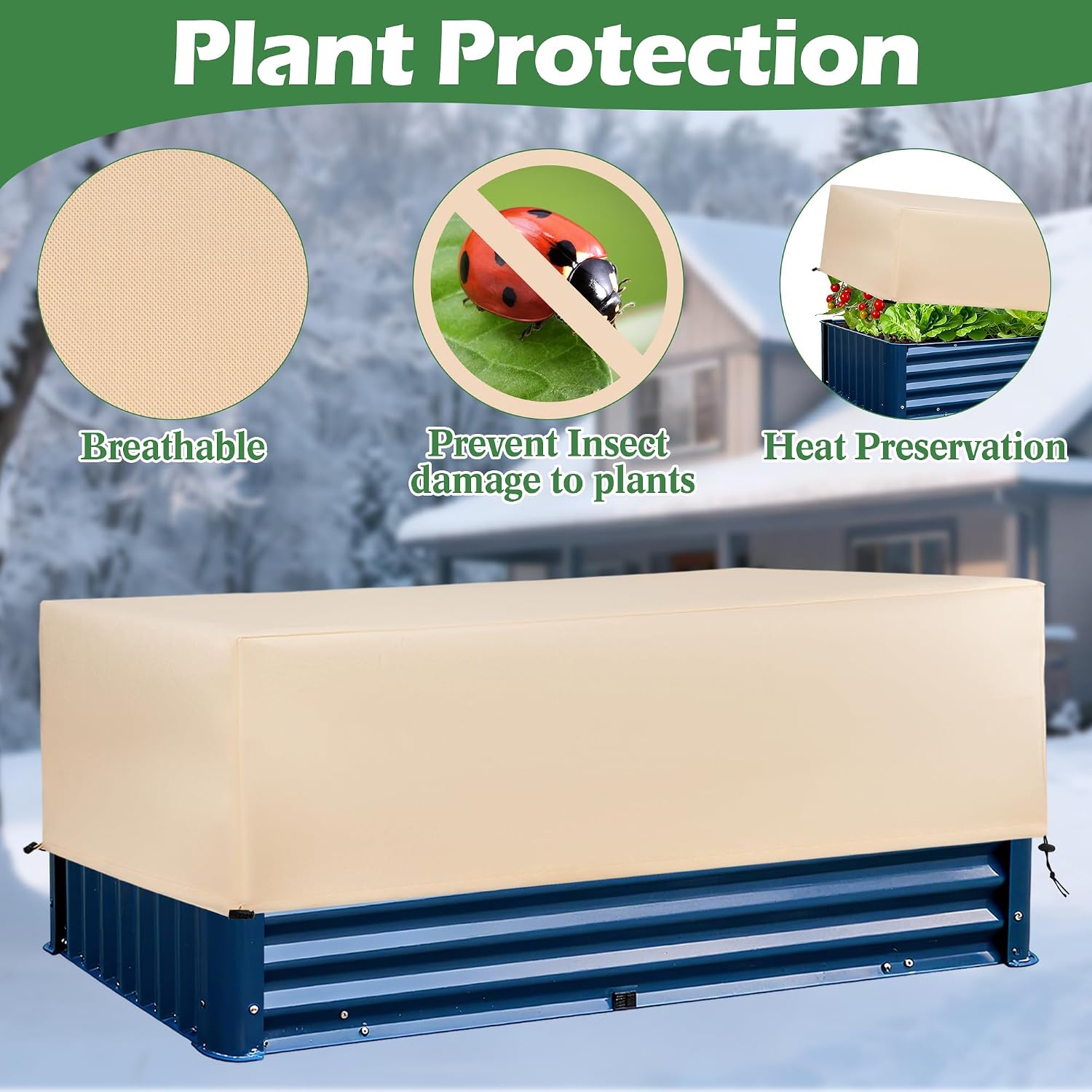 Plant Covers Freeze Protection 2 Pack with Elastic Drawstring, 3.54 oz/yd² Winter Cold Weather Frost Blanket Planter