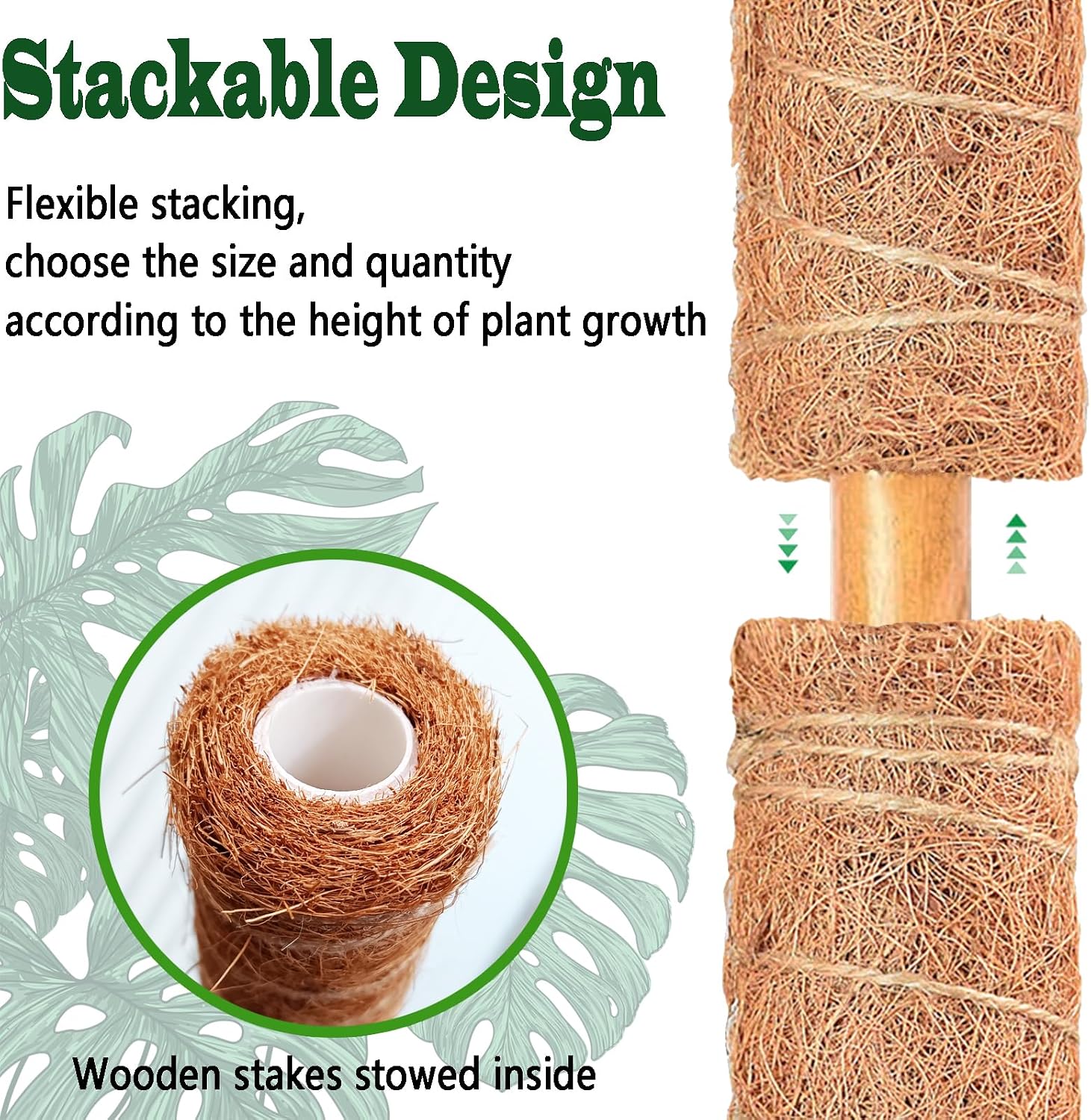 4 Pack 22 Inch Moss Poles, Stackable Moss Pole for Plants Monstera, 70 Inch Tall Moss Poles for Climbing Plants Indoor