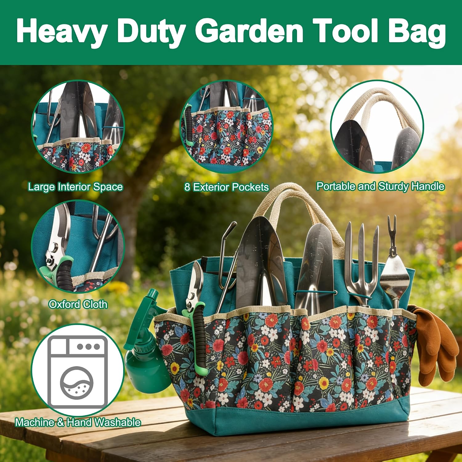 Garden Tool Set, 9 Pcs Heavy Duty Stainless Steel Gardening Hand Tool, Black Garden Tool Bag Kit, Gardening Supplies