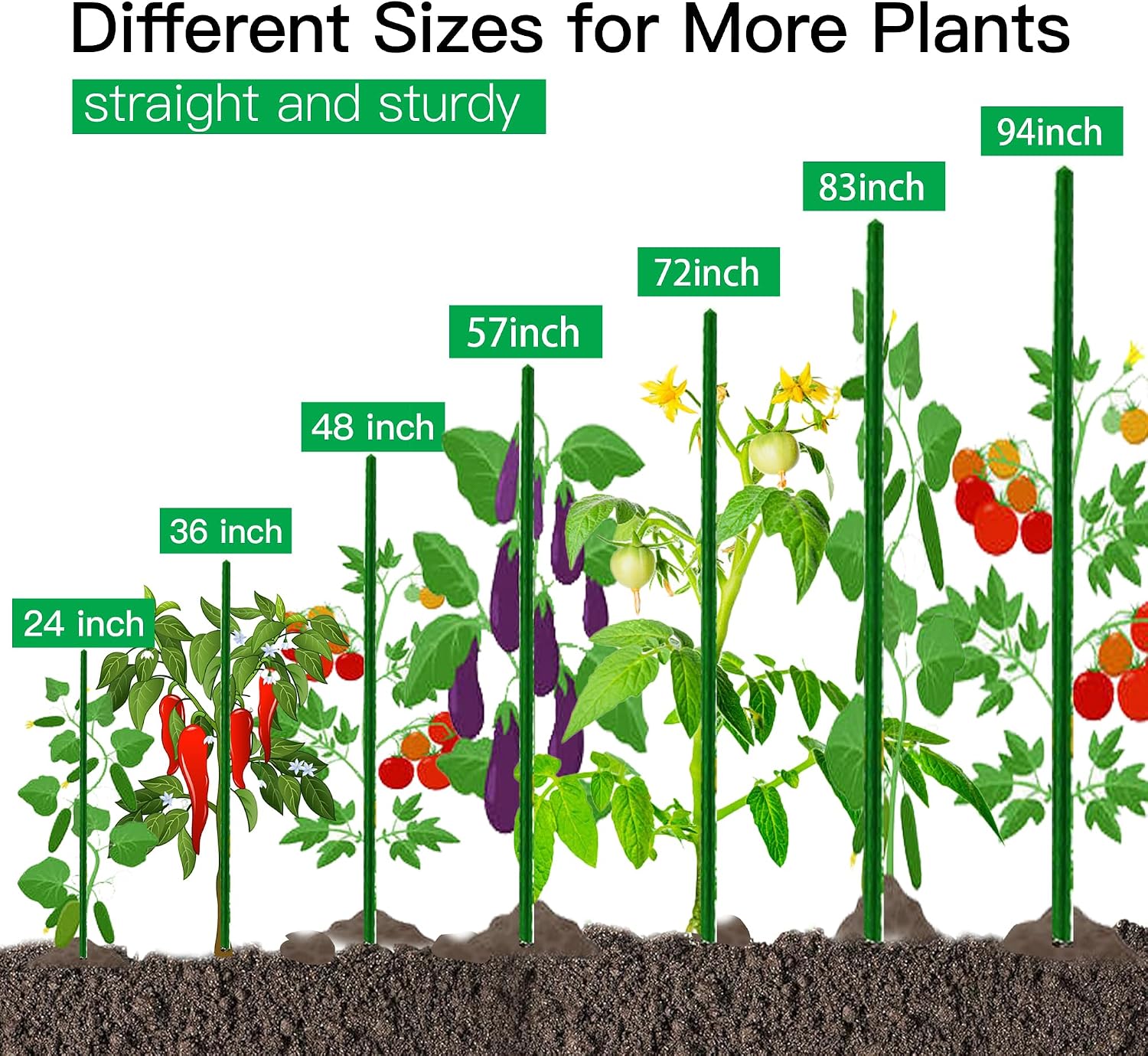Garden Stakes 4ft, Metal Plant Stakes 4 Feet 30 Pack for Gardening and Farm, 48" Plastic Coated Plant Support for