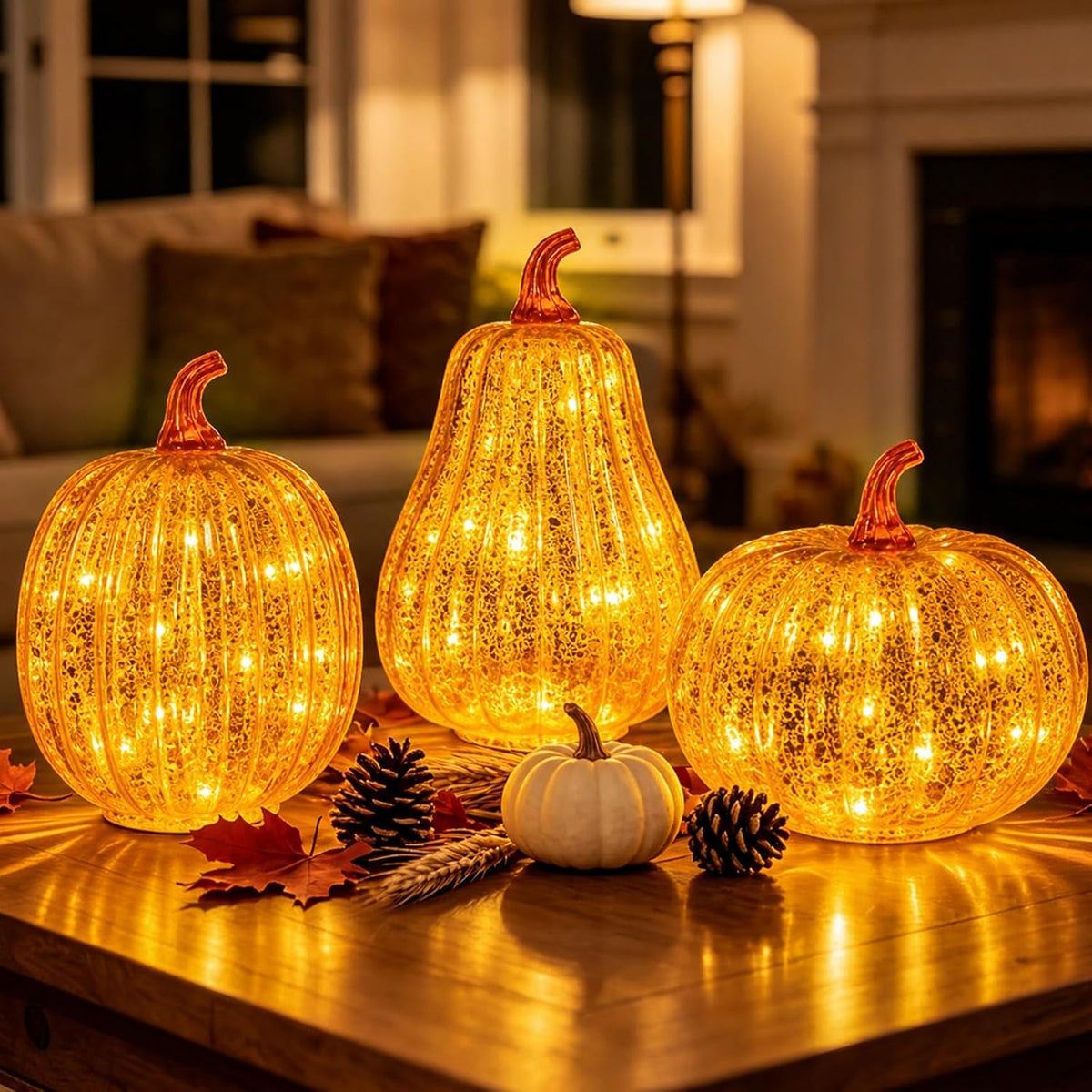 2Pack Lighted Halloween Tabletop Trees with Timer, Pumpkin Bat Decor