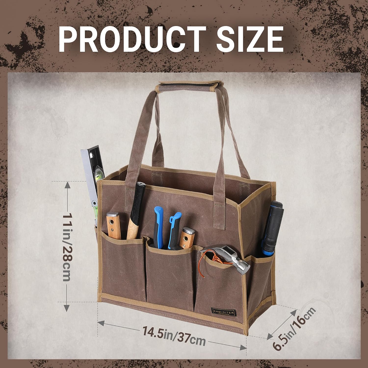 Heavy-Duty Waxed Canvas Tool Pouch - 14-Pocket Garden Tool Organizer with Removable Handle | Multi-Compartment Storage