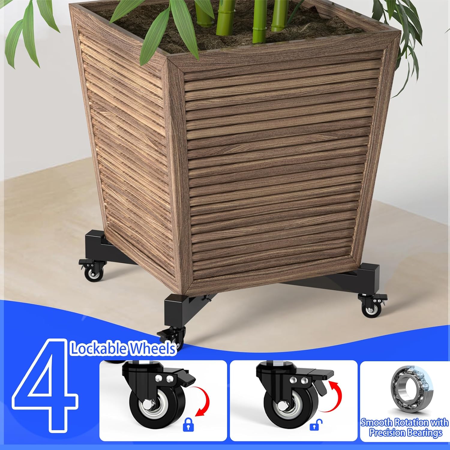 Plant Caddy With Wheels, 21" to 30" Heavy Duty Rolling Plant Dolly, Metal Plant Stand With 4 Lockable Caster Wheels