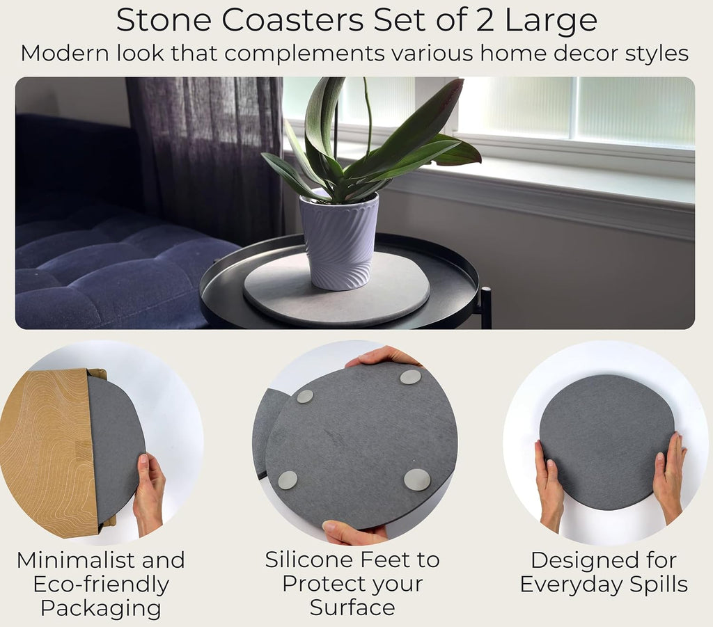 Stone Plant Saucer Set of 2 Large 11.5 in, Absorbent Diatomaceous Earth Plant Tray for Indoor Plants, Plant Pot Saucer