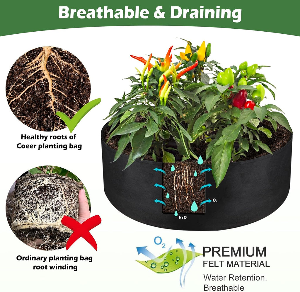 LBTING 2Pcs 50 Gallon Plant Grow Bags, Fabric Raised Planting Bed Heavy Duty Non-Woven Fabric Planter Pots for Garden