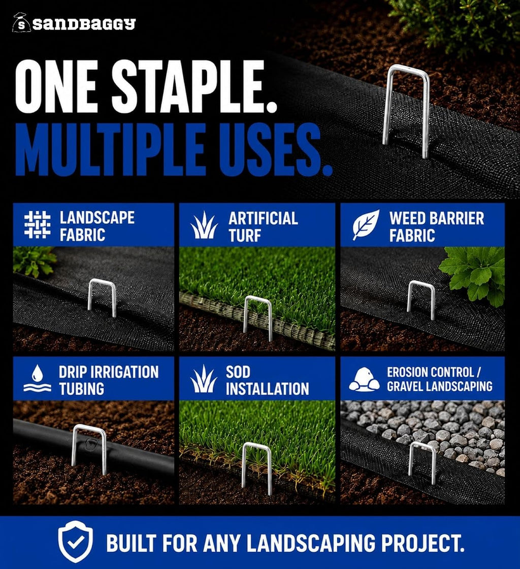 Sandbaggy 200-Count Rust-Free 6-Inch Landscape Staples (11 Gauge Steel) - Galvanized SOD Garden Stakes Pin ~ Trusted by