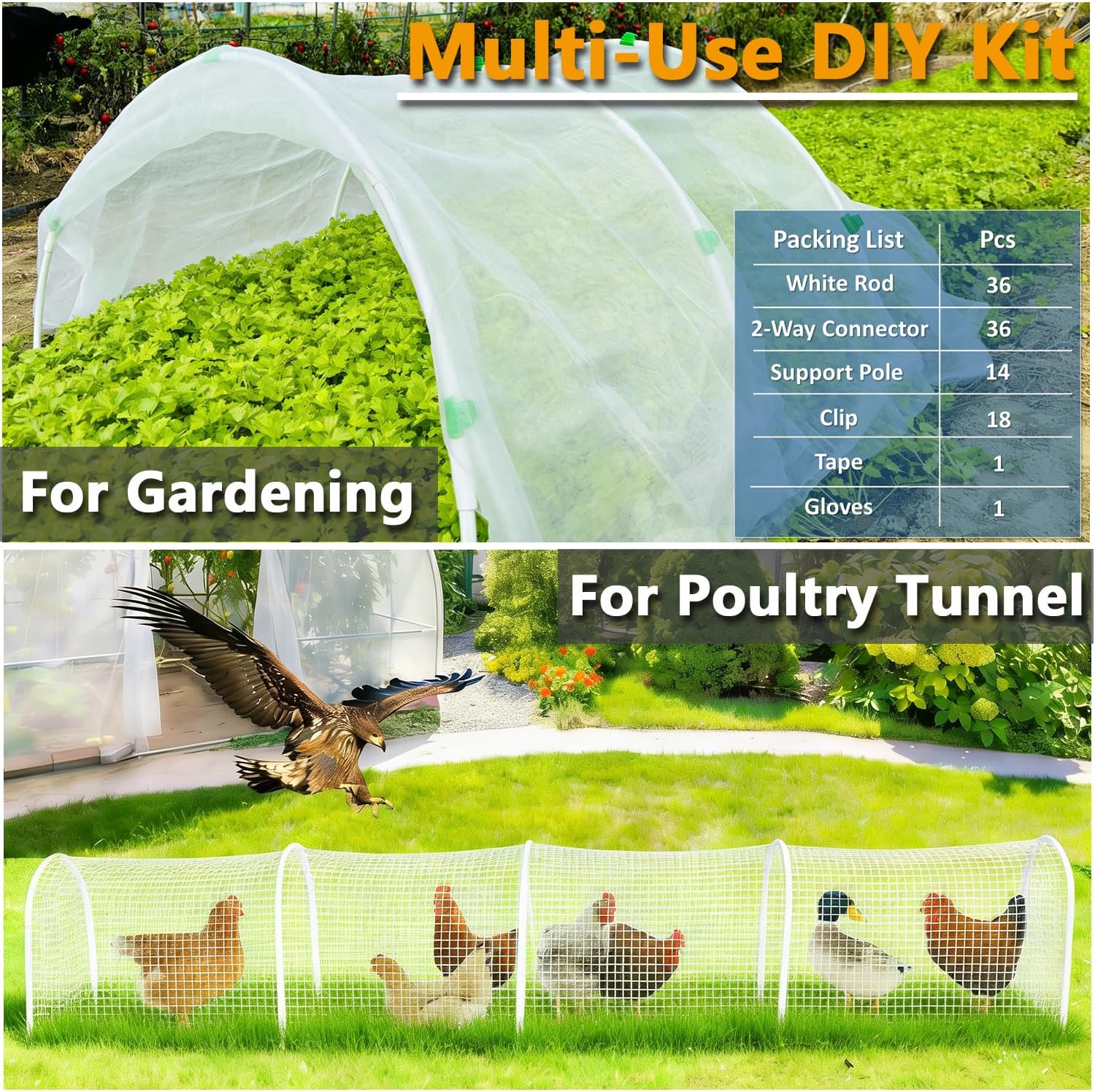 Garden Hoops DIY Kit – Rust-Free Material | Heavy-Duty | Weather Resistant | Chicken Tunnel Frame | 6 Sets of 9Ft Long