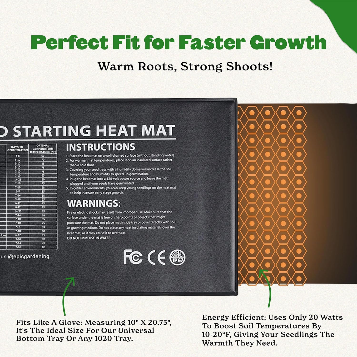 Seedling Heat Mat for Plants – High-Performance 20W Heavy-Duty PVC Heating Mat for Seed Germination, Plant Growth, &