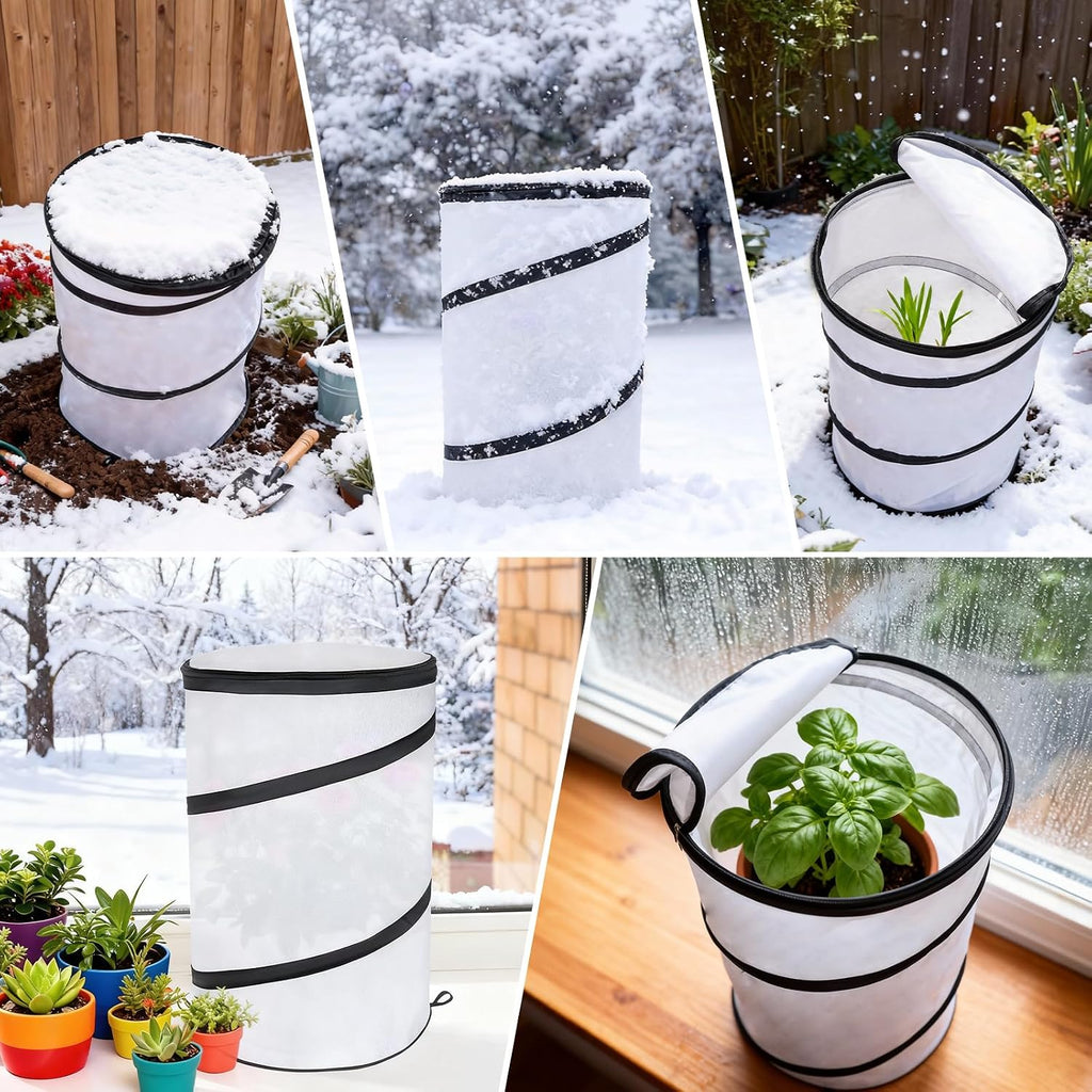 2 Pcs 12"×21" Pop Up Round Winter Frost Plant Cover,Foldable Non Woven Winter Plant Freeze Protection Tent with Ground