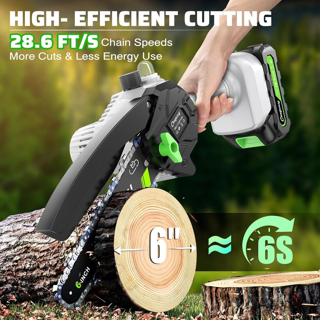 CEEPUY Mini Chainsaw, 6 Inch Portable Electric Chainsaw with 2 Batterys/Automatic Oiler/Security Lock/Powered Small