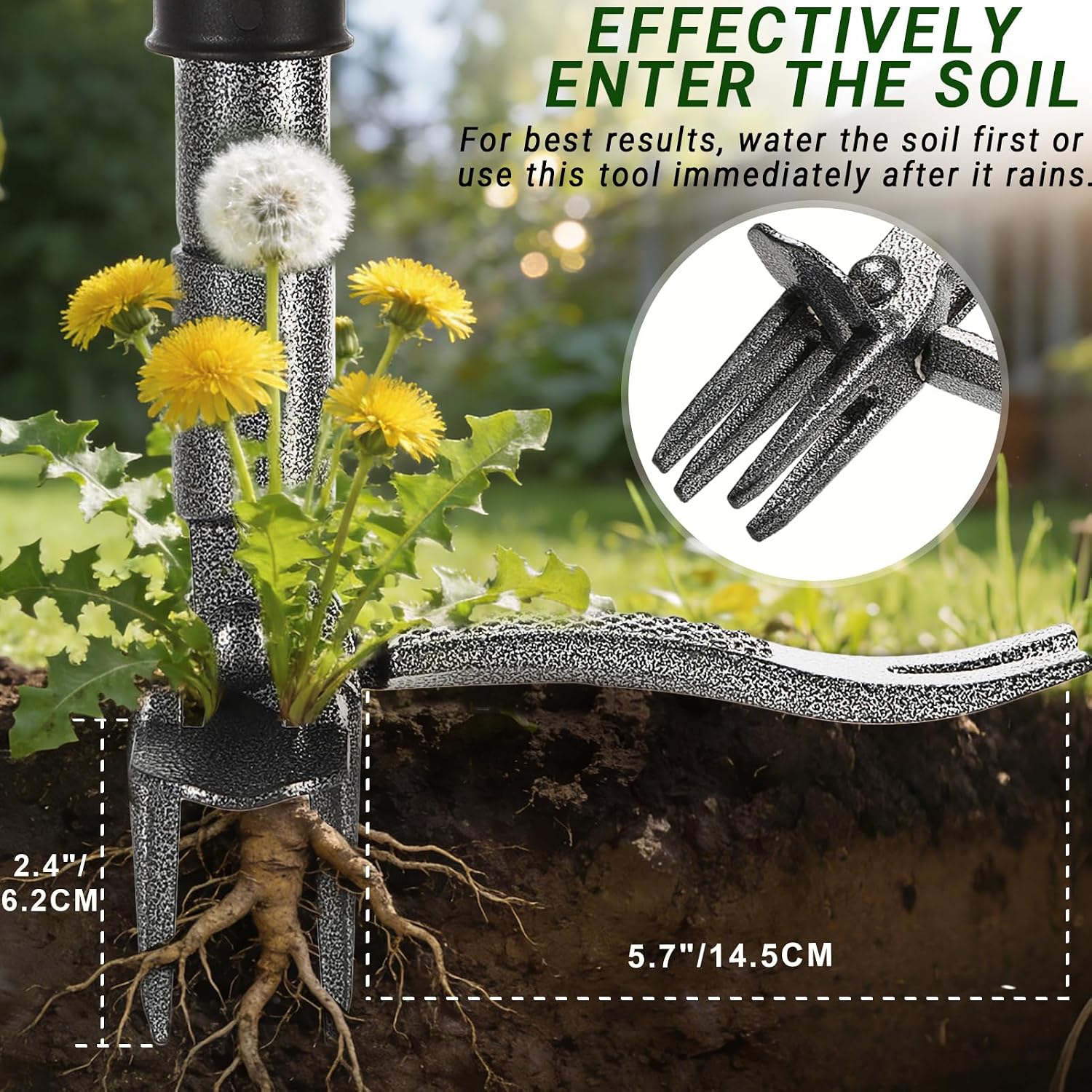 Weed Puller Tool for Garden Lawn Yard, 57.5" | Includes 16 Gallon Leaf Bag, Dual-Eject Mechanism, 4-Claw Steel Head