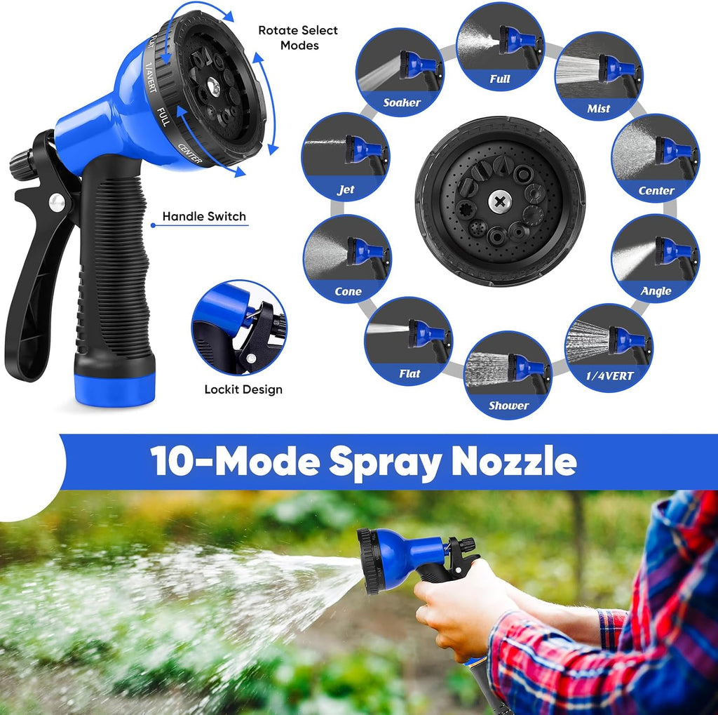 Garden Hose 50ft, Stainless Steel Metal Hose with 10 Function Nozzles | Flexible Water Hose , Kink Free