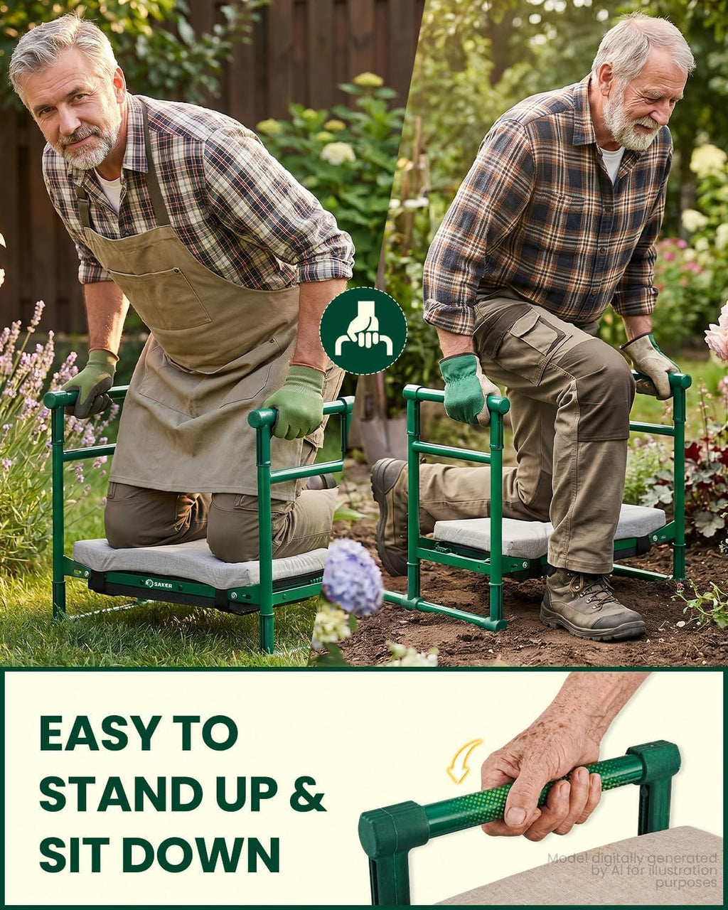 Saker 2026 Upgraded Garden Kneeler and Seat with 500LB Frame & Soft Pad | Foldable Stool, Heavy-Duty Steel, Comfortable