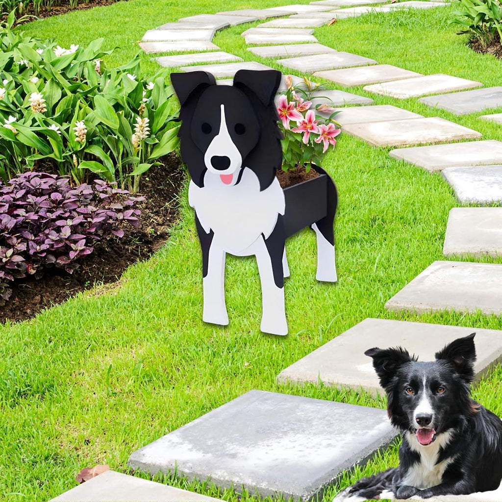 Border Collie Dog Planter Pots, Animal Shaped Flower Pot | Cute Plant Gift for Women and Pet Lovers, Indoor Outdoor