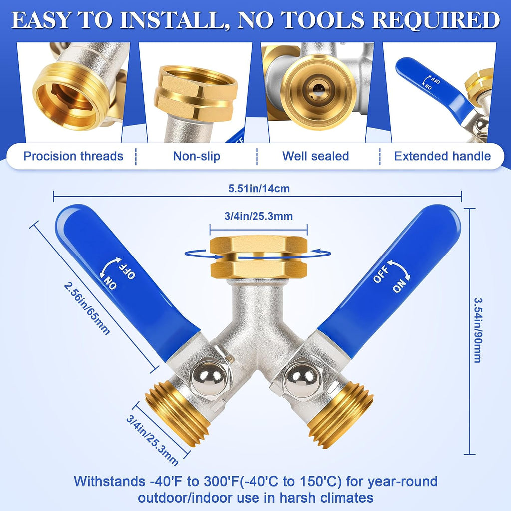 EJW Hose Splitter 2 Way, Brass Garden Hose Splitters, Faucet Splitters. | spigot splitter, hose valves, hose manifold