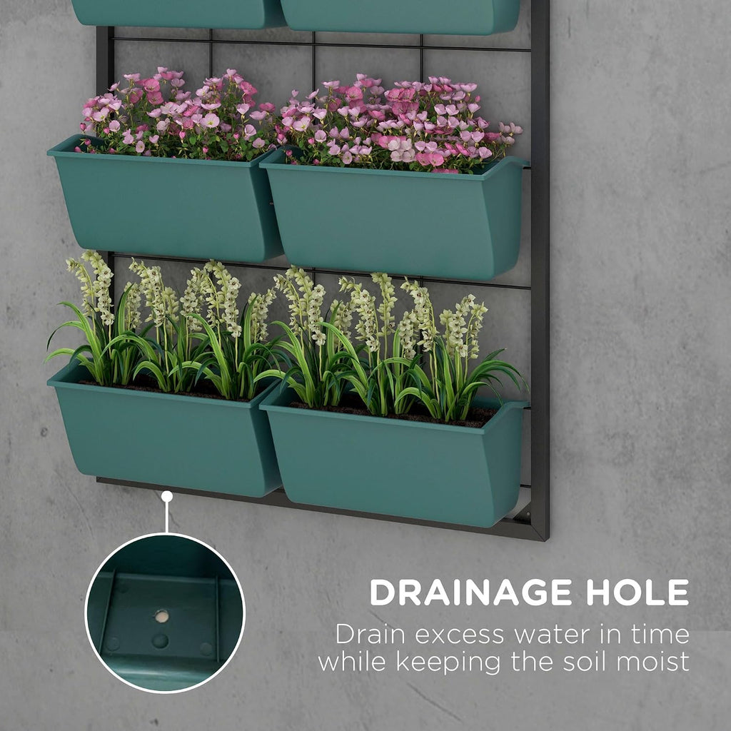 Outsunny 3-Tier Wall Planter w/ 6 Pots, Outdoor Hanging Planter, Green | Indoor Outdoor Use, Self-Draining