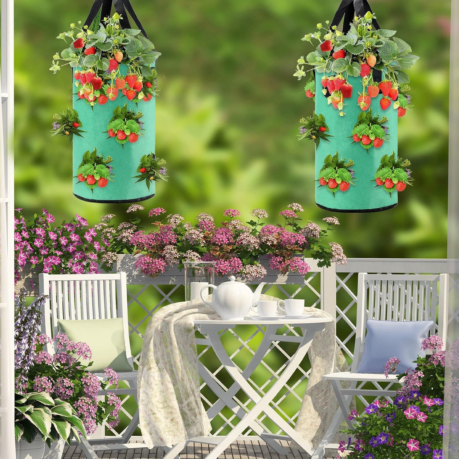 Boao 6 Pieces 3 Gallon Tomato and Herb Planter Hanging Aeration Fabric Strawberry Grow Bags Hanging Strawberry Planter