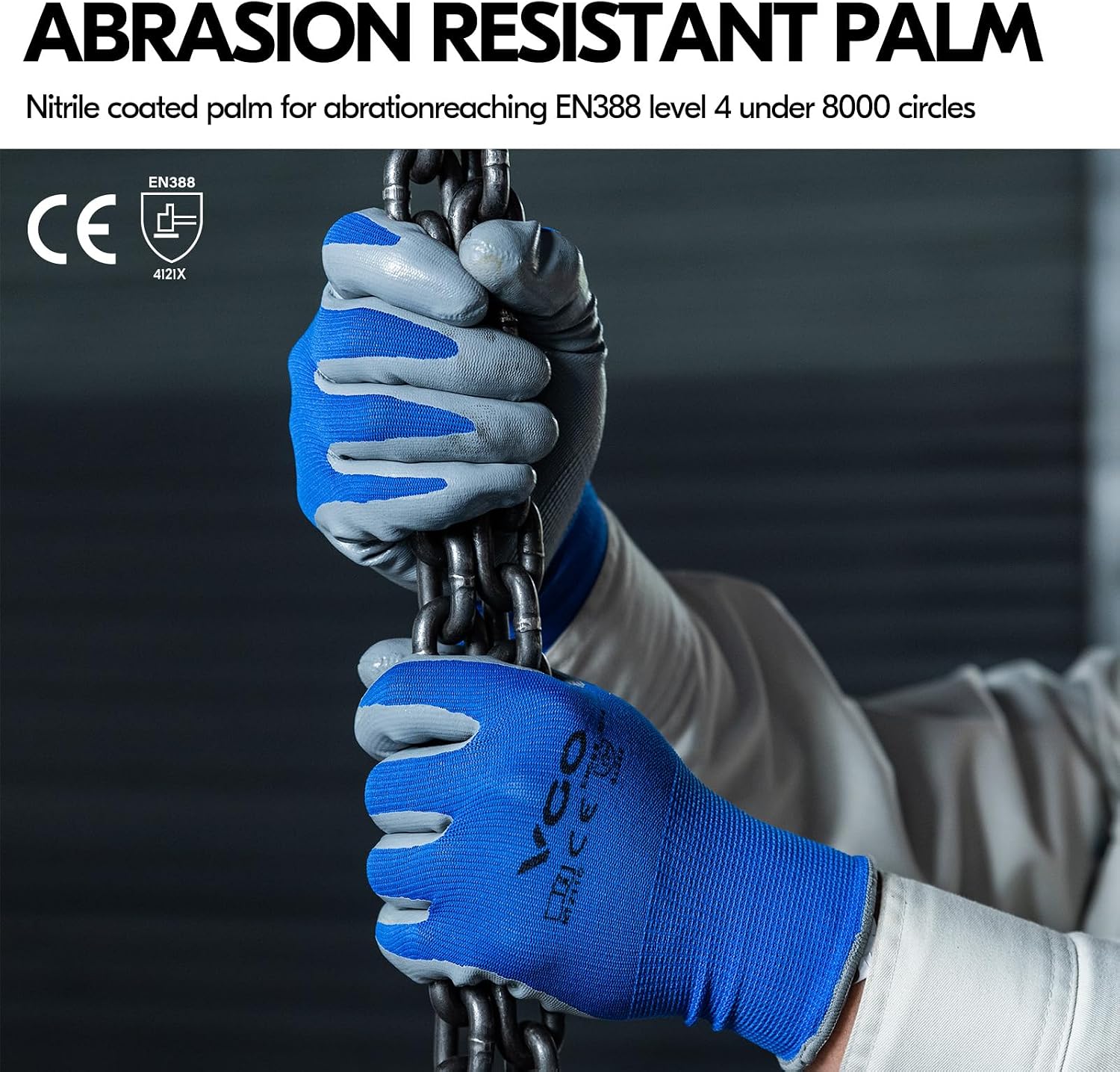 Vgo... 10-Pairs Safety Work Gloves, Gardening Gloves, Non-slip Nitrile coating, Dipping Gloves (Size XL, Blue, NT2110)
